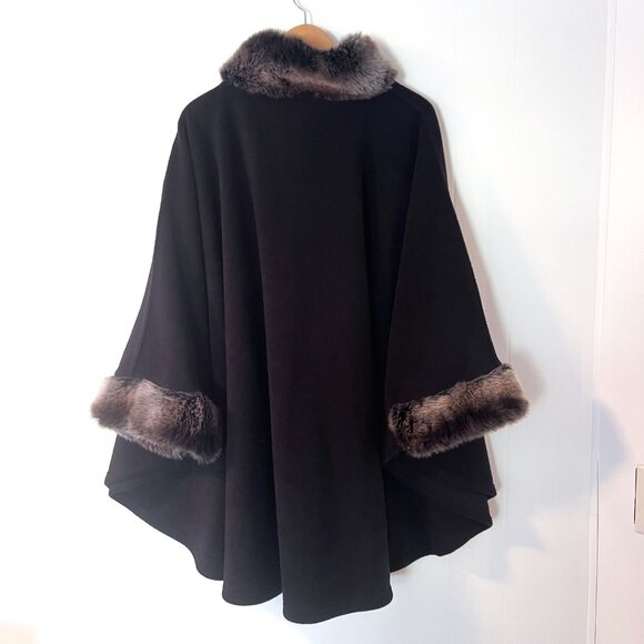 Parkhurst Desmona Fleece Cape Poncho Faux Fur Black - Picture 7 of 11